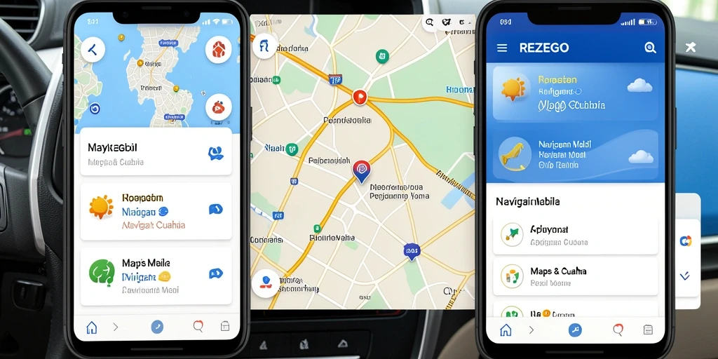 Tampilan antarmuka utama REZEGO dengan fitur Navigasi Mobil.
